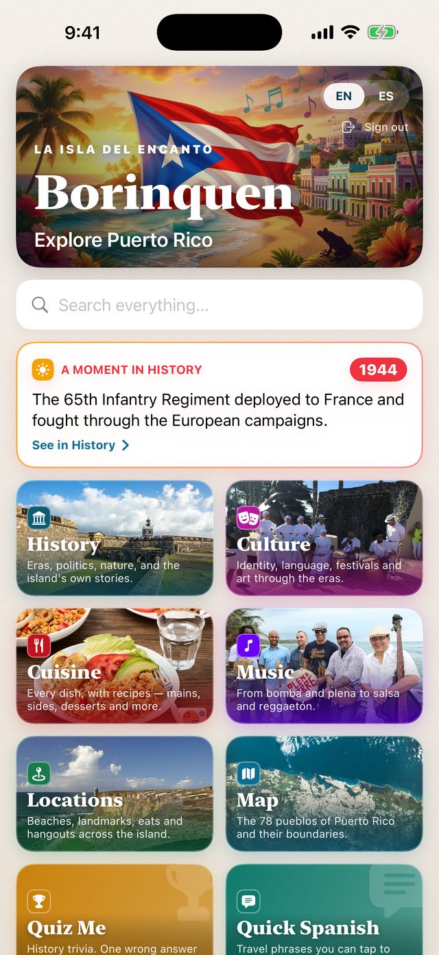 Borinquen home screen