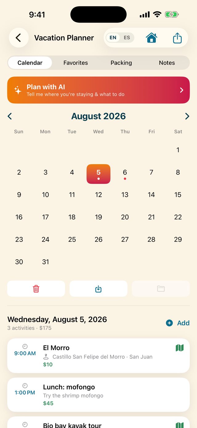 Trip calendar